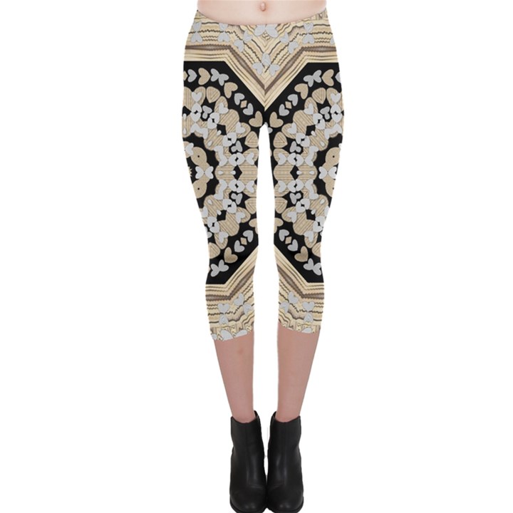 Wood Butterflies And Wood Hearts In Harmony Capri Leggings 