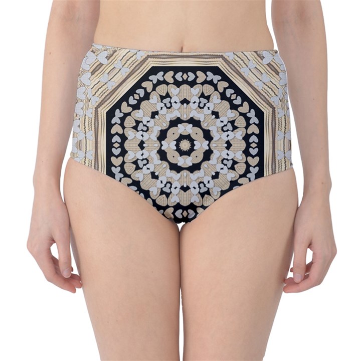 Wood Butterflies And Wood Hearts In Harmony Classic High-Waist Bikini Bottoms