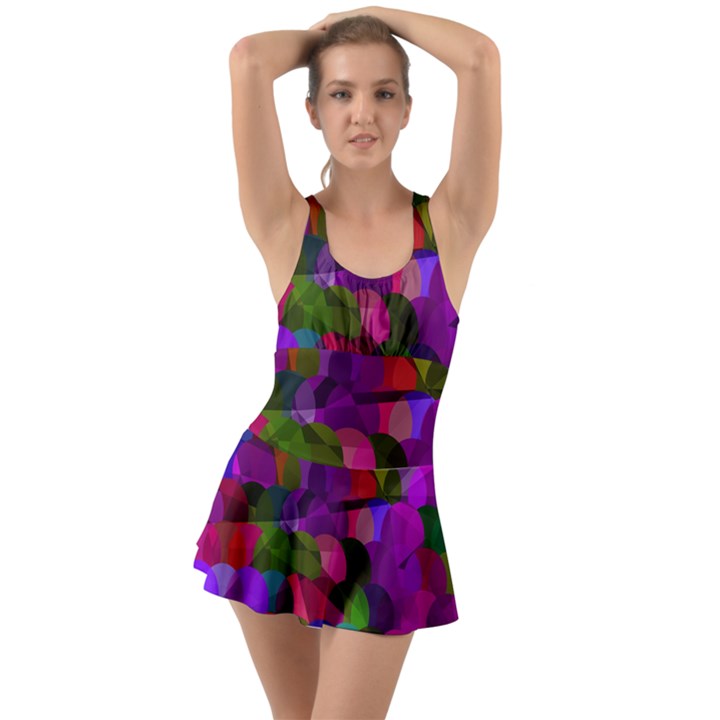 Geometric Ruffle Top Dress Swimsuit