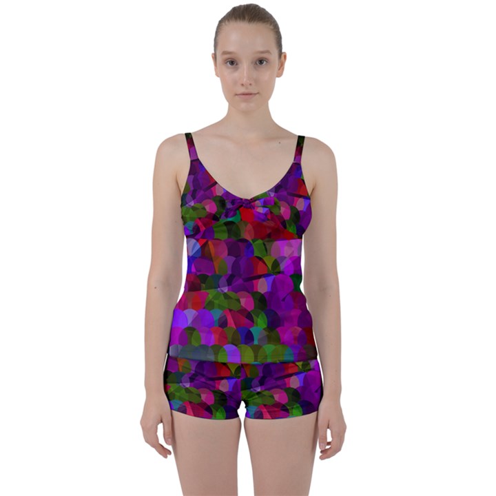 Geometric Tie Front Two Piece Tankini