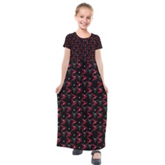 Intricate Polygons Pattern Kids  Short Sleeve Maxi Dress