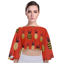 Pineapples Tie Back Butterfly Sleeve Chiffon Top