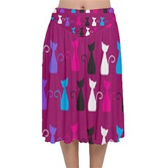 Cats Velvet Flared Midi Skirt