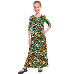 Artwork By Patrick-colorful-46 Kids  Quarter Sleeve Maxi Dress