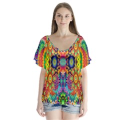 Artwork By Patrick-colorful-47 V-neck Flutter Sleeve Top by ArtworkByPatrick