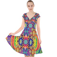 Artwork By Patrick-colorful-47 Cap Sleeve Front Wrap Midi Dress by ArtworkByPatrick