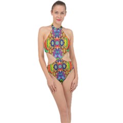 Artwork By Patrick-colorful-47 Halter Side Cut Swimsuit by ArtworkByPatrick