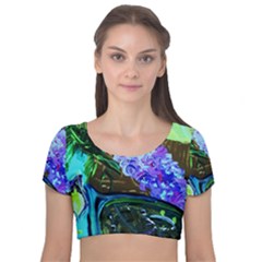 Lilac And Lillies 1 Velvet Short Sleeve Crop Top 