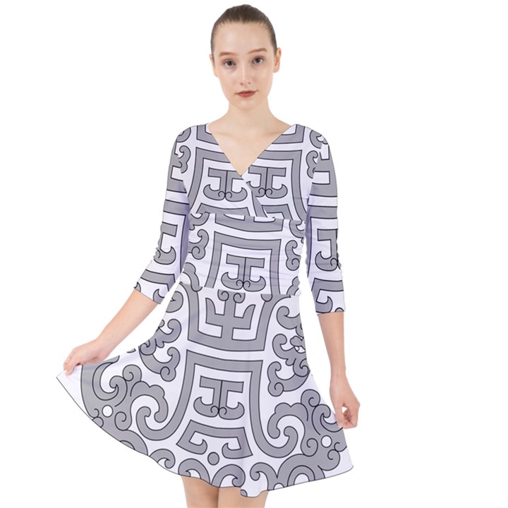 Chinese Traditional Pattern Quarter Sleeve Front Wrap Dress