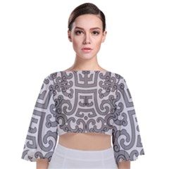 Chinese Traditional Pattern Tie Back Butterfly Sleeve Chiffon Top