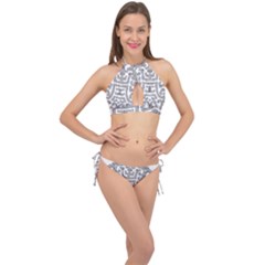 Chinese Traditional Pattern Cross Front Halter Bikini Set