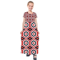 Motif Batik Design Decorative Kids  Short Sleeve Maxi Dress by Nexatart