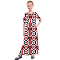 Motif Batik Design Decorative Kids  Quarter Sleeve Maxi Dress by Nexatart