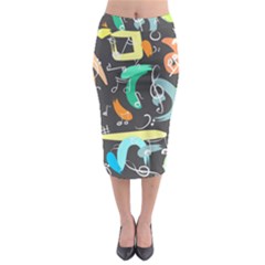 Repetition Seamless Child Sketch Midi Pencil Skirt