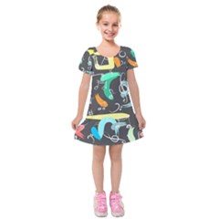 Repetition Seamless Child Sketch Kids  Short Sleeve Velvet Dress by Nexatart