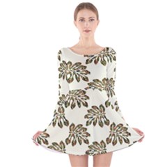 Camouflage Tropical Leaf Long Sleeve Velvet Skater Dress by LoolyElzayat