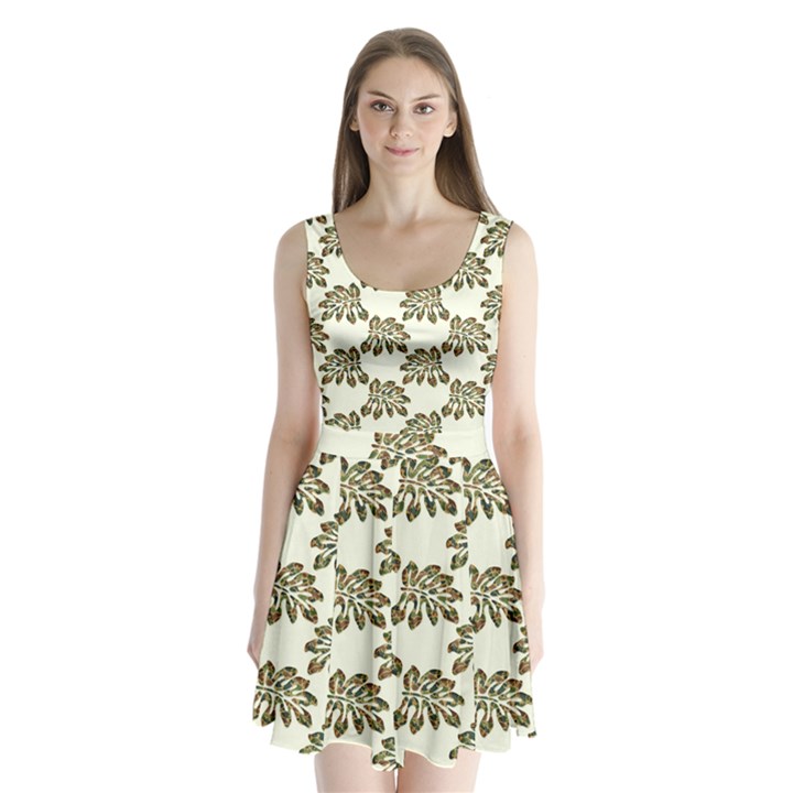 Camouflage Tropical Leaf Split Back Mini Dress 