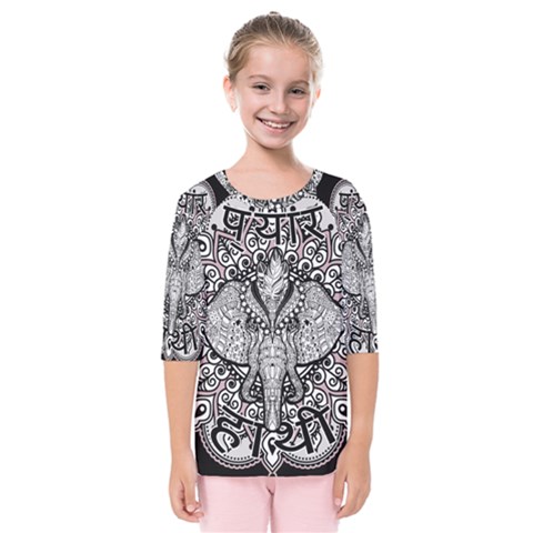 Ornate Hindu Elephant  Kids  Quarter Sleeve Raglan Tee by Valentinaart