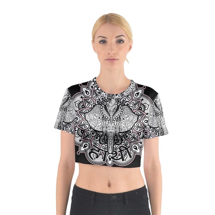 Ornate Hindu Elephant  Cotton Crop Top