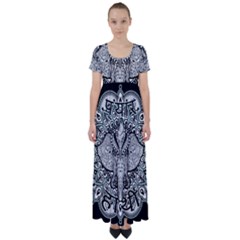 Ornate Hindu Elephant  High Waist Short Sleeve Maxi Dress