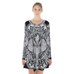 Ornate Hindu Elephant  Long Sleeve Velvet V-neck Dress by Valentinaart