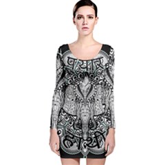 Ornate Hindu Elephant  Long Sleeve Bodycon Dress by Valentinaart