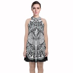 Ornate Hindu Elephant  Velvet Halter Neckline Dress 