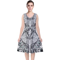 Ornate Hindu Elephant  V-neck Midi Sleeveless Dress  by Valentinaart