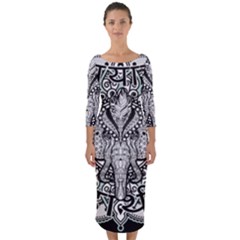 Ornate Hindu Elephant  Quarter Sleeve Midi Bodycon Dress by Valentinaart