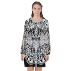 Ornate Hindu Elephant  Long Sleeve Chiffon Shift Dress  by Valentinaart