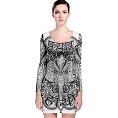 Ornate Hindu Elephant  Long Sleeve Velvet Bodycon Dress by Valentinaart