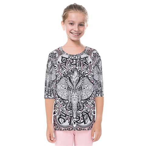 Ornate Hindu Elephant  Kids  Quarter Sleeve Raglan Tee by Valentinaart