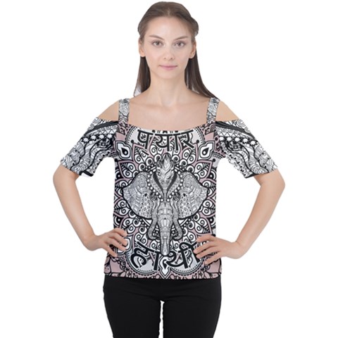 Ornate Hindu Elephant  Cutout Shoulder Tee by Valentinaart