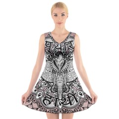 Ornate Hindu Elephant  V-neck Sleeveless Dress by Valentinaart