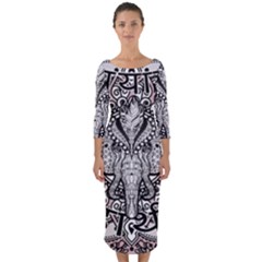 Ornate Hindu Elephant  Quarter Sleeve Midi Bodycon Dress by Valentinaart