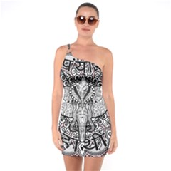 Ornate Hindu Elephant  One Soulder Bodycon Dress by Valentinaart