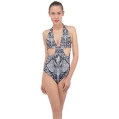 Ornate Hindu Elephant  Halter Front Plunge Swimsuit