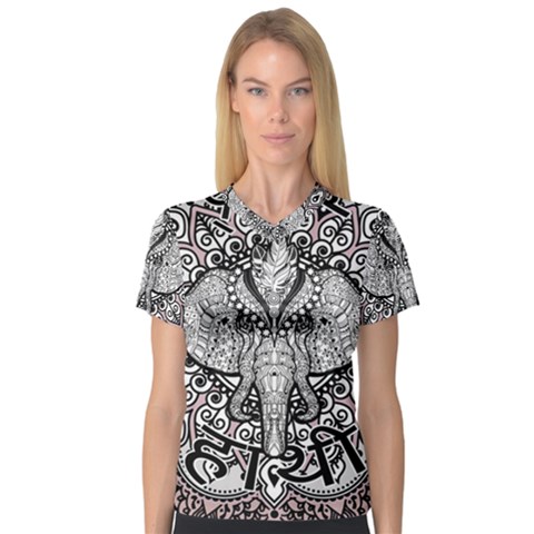 Ornate Hindu Elephant  V-neck Sport Mesh Tee by Valentinaart