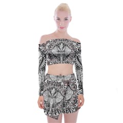 Ornate Hindu Elephant  Off Shoulder Top With Mini Skirt Set by Valentinaart