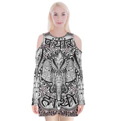 Ornate Hindu Elephant  Velvet Long Sleeve Shoulder Cutout Dress by Valentinaart