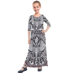 Ornate Hindu Elephant  Kids  Quarter Sleeve Maxi Dress