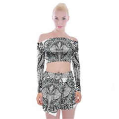 Ornate Hindu Elephant  Off Shoulder Top With Mini Skirt Set by Valentinaart