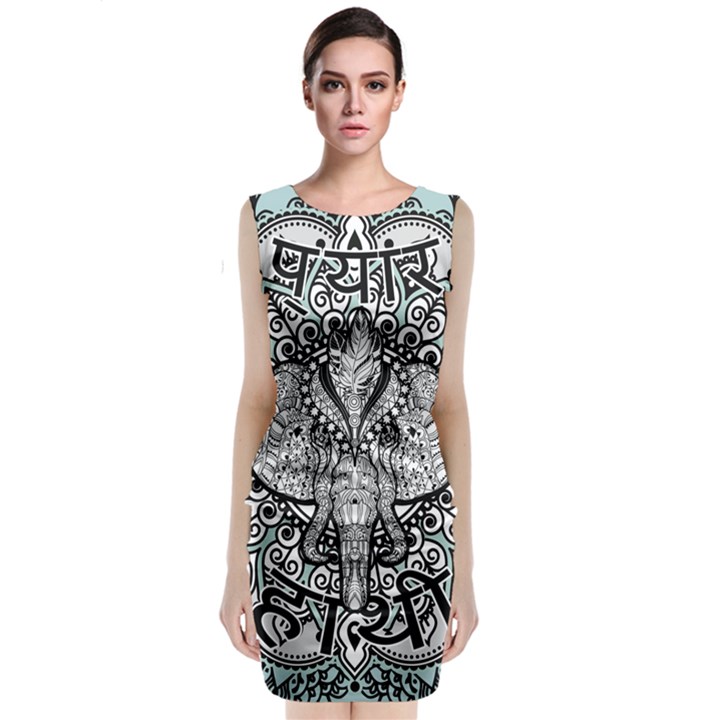 Ornate Hindu Elephant  Sleeveless Velvet Midi Dress