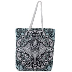 Ornate Hindu Elephant  Full Print Rope Handle Tote (large) by Valentinaart