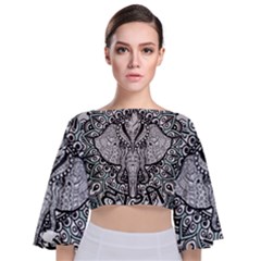 Ornate Hindu Elephant  Tie Back Butterfly Sleeve Chiffon Top