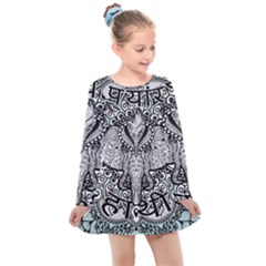 Ornate Hindu Elephant  Kids  Long Sleeve Dress