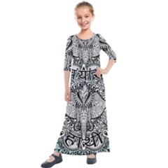 Ornate Hindu Elephant  Kids  Quarter Sleeve Maxi Dress