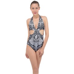 Ornate Hindu Elephant  Halter Front Plunge Swimsuit