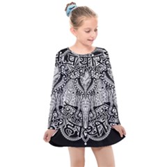 Ornate Hindu Elephant  Kids  Long Sleeve Dress by Valentinaart