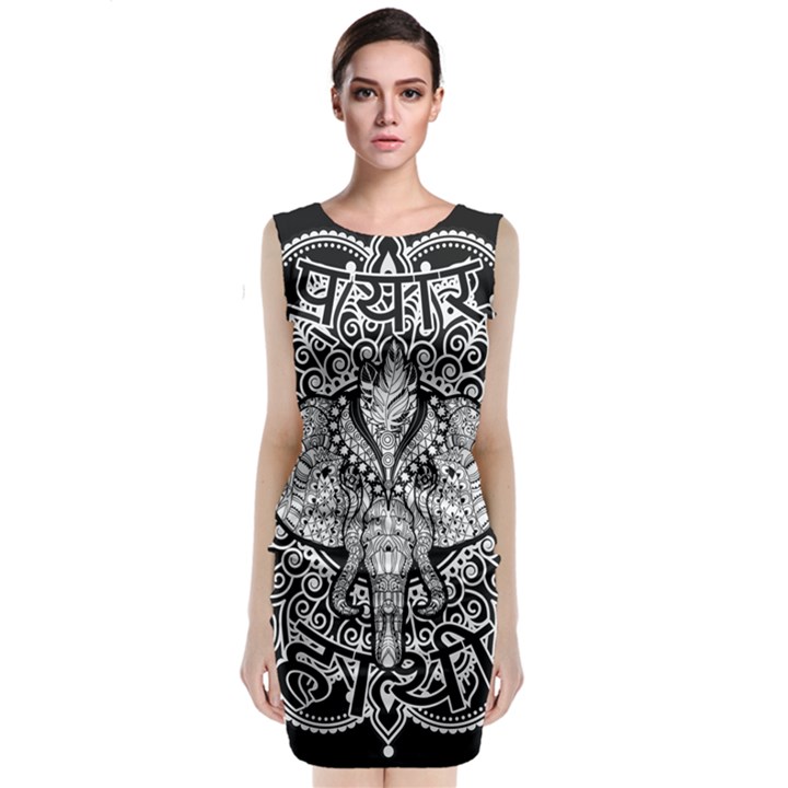 Ornate Hindu Elephant  Sleeveless Velvet Midi Dress